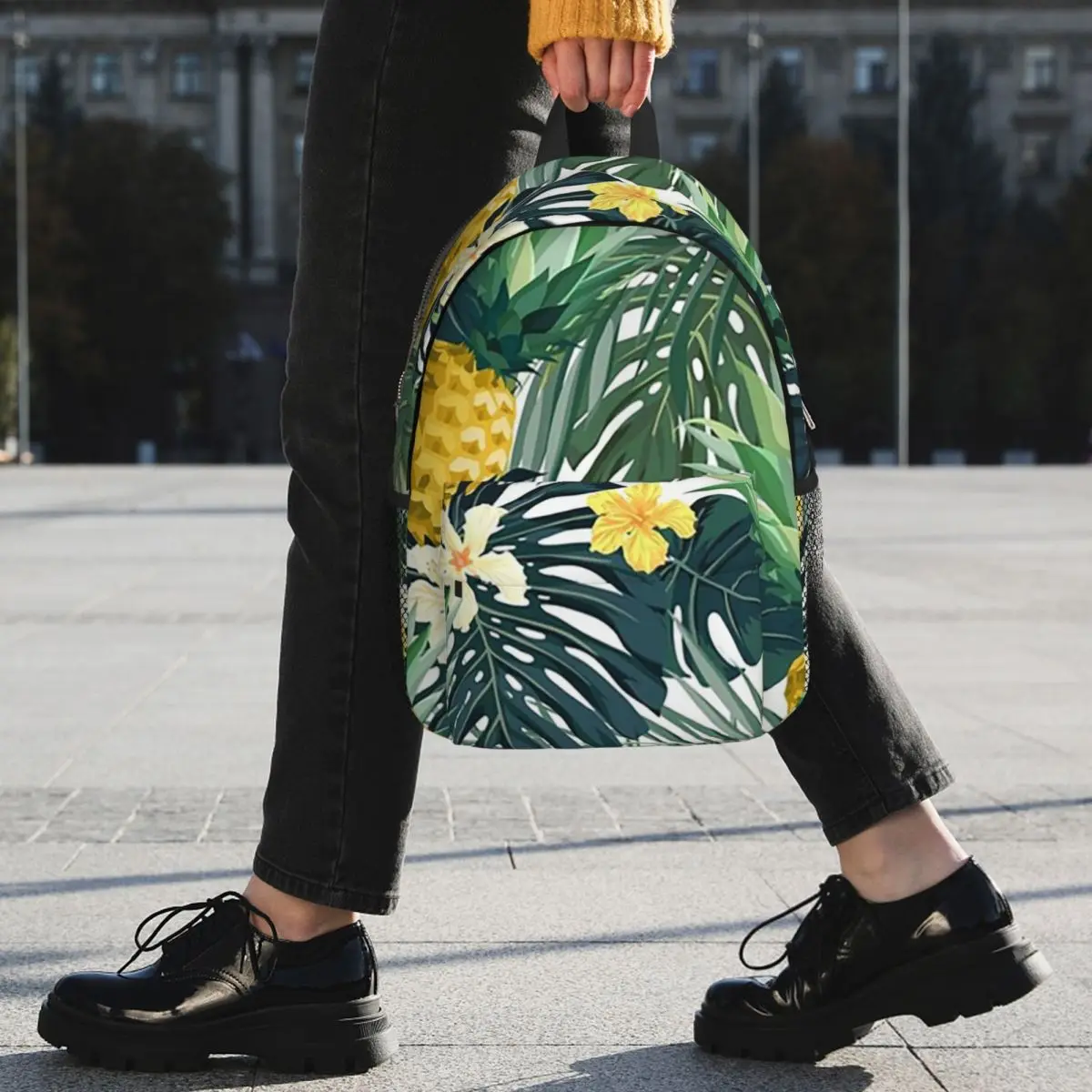 Tropical Hawaiian Pineapple Flowers Backpack Student BookBag Kids School Bag Laptop Shoulder Bags for Men Women