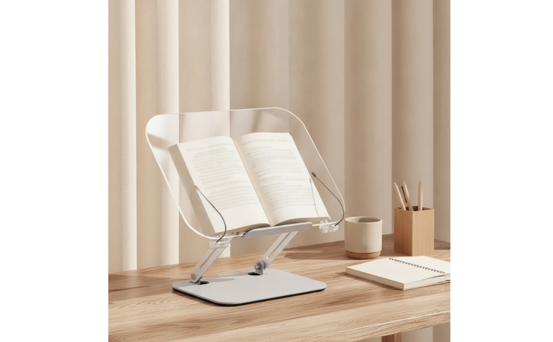 Clear Book Holder with Adjustable Arms Transparent Acrylic Reading Stand Book Stand with Page Clips Slanted Desk Accessories