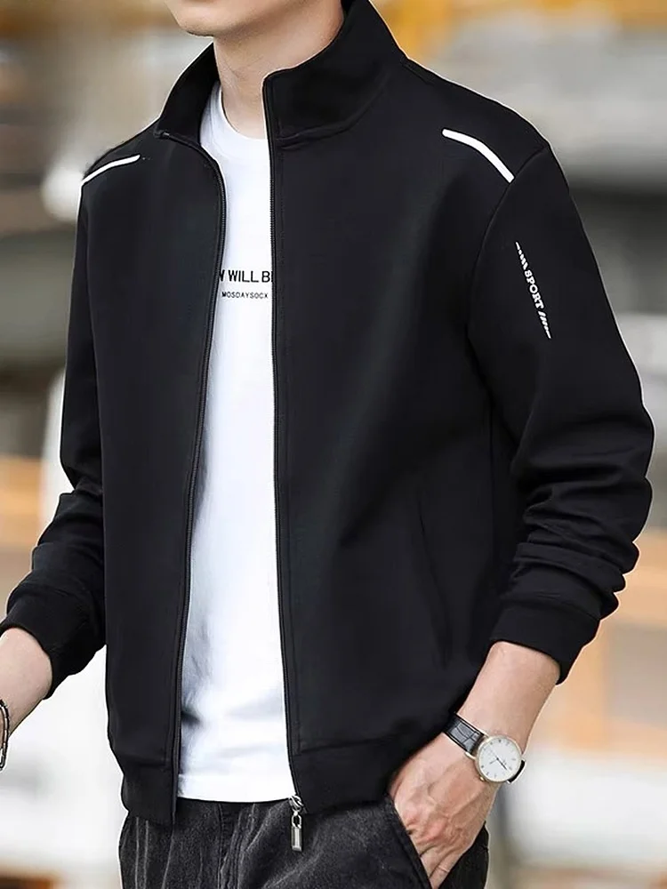 

Мужская спортивная повседневная куртка с молнией, на флисовой подкладке, свободного кроя, осенняя новинка, модная, с воротником-стойкой