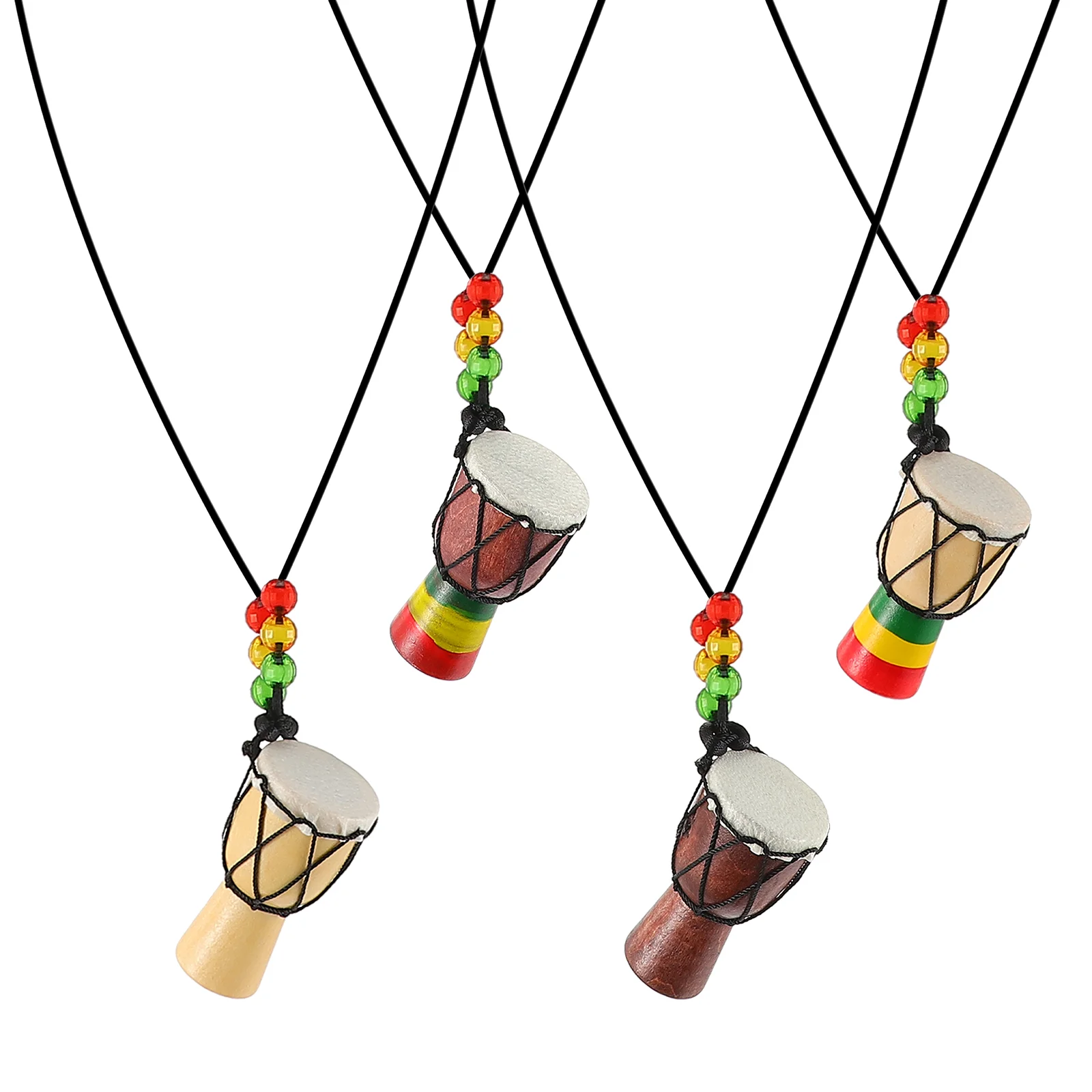 

4 Pcs Tambourine Pendant Necklaces Creative Hanging Pendants Drummer Gifts Travel Souvenirs Decorative Silk African Decors