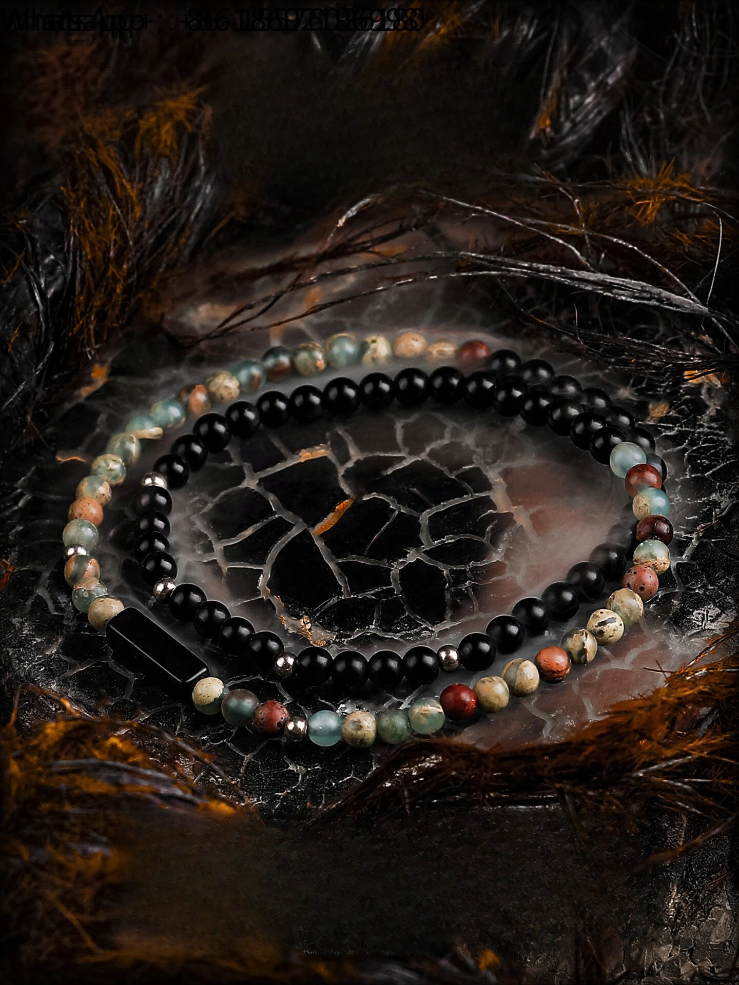 [Landscape] Niche Design Obsidian Bracelet Men's High Sense Original Multi-circle Small Bead Bracelet