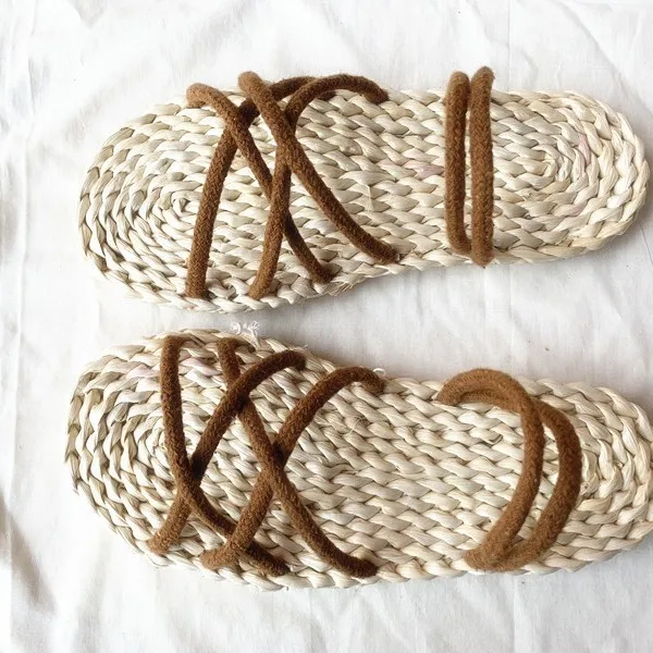 Corn husk straw flip-flops home beach shoes couple men and women massage