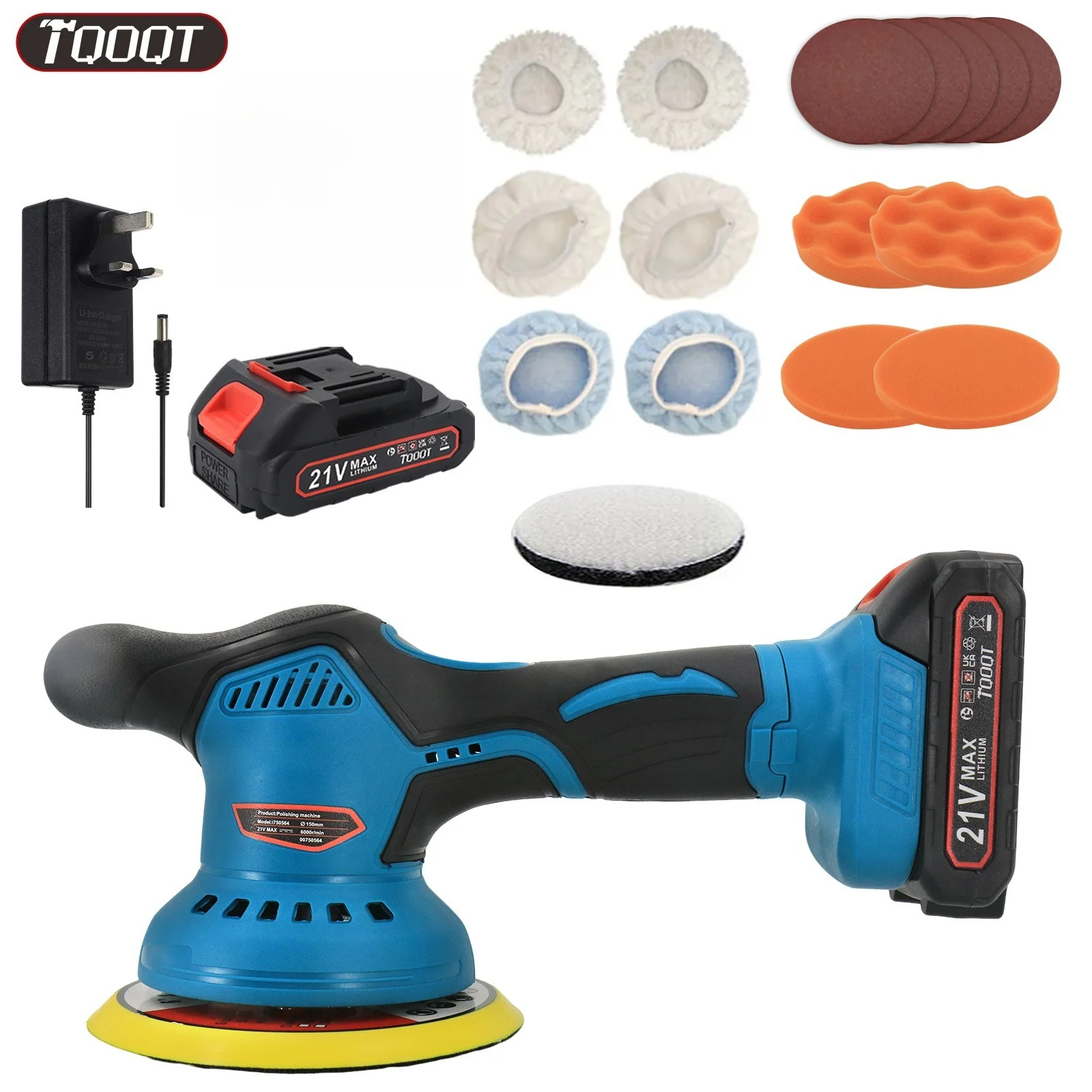 6 Inch Cordless Car Polisher Buffer Sander 8 Speed 21V Electric Polishing Machine Buffing Sponge Kit image 3