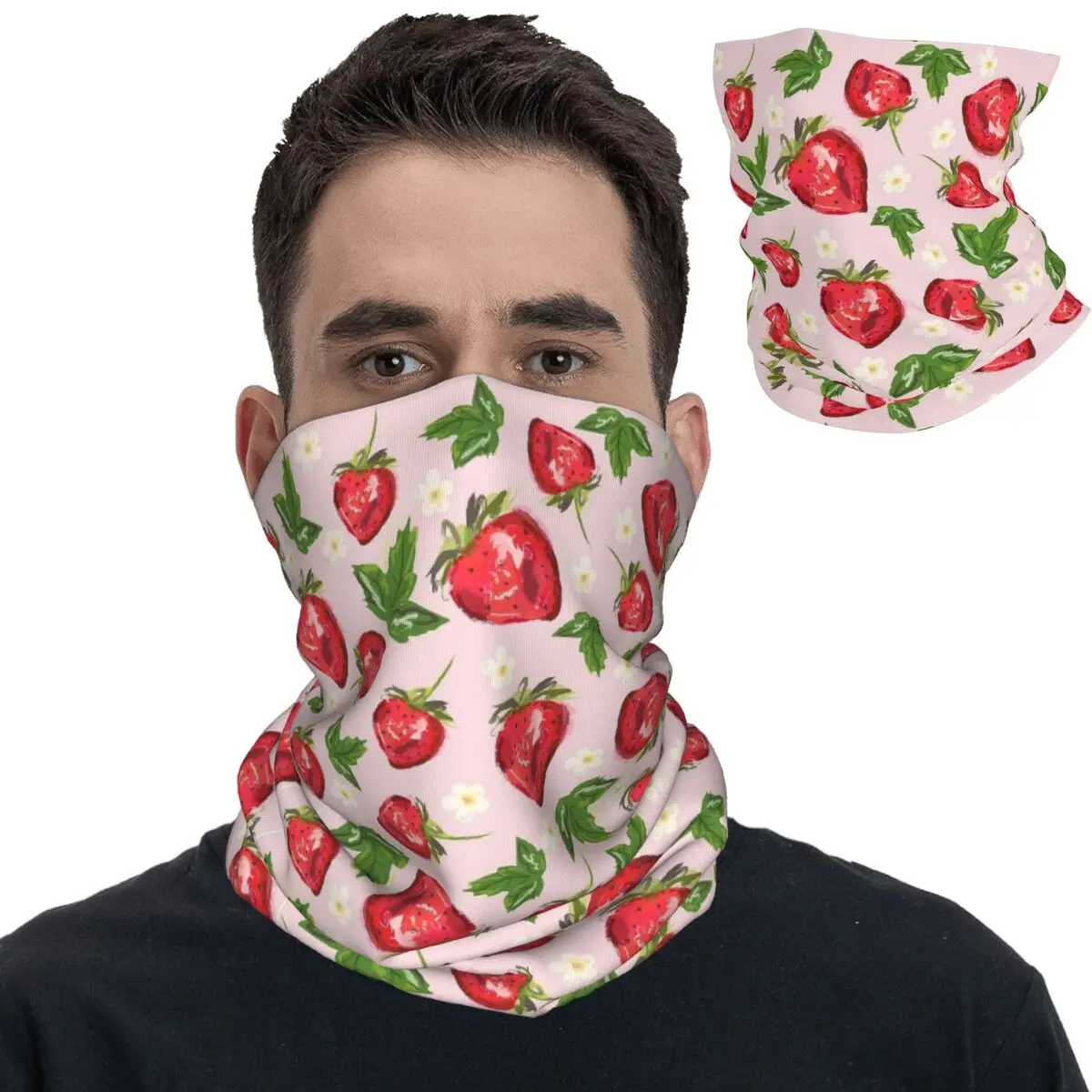 Strawberry Botanical Bandana Neck Cover Printed Cartoon Fruit Balaclavas Face Mask Scarf Warm Headband for Men Women Adult