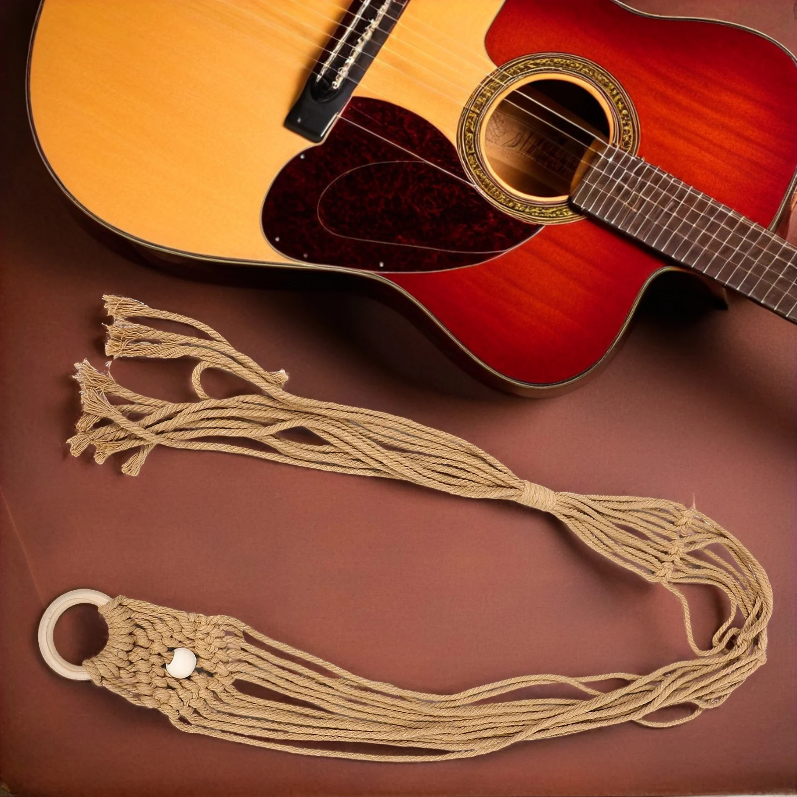 

Handmade Macrame Guitar Hanger Brown 125Cm Nordic Minimalist Space-Saving Storage Holder For Acoustic Electric Ukulele Wall