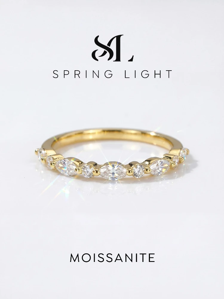 Modischer Ehering mit echtem Moissanit-Diamant in Marquise- und Rundform für Damen, elegant, klassisch, für den täglichen Gebrauch und für Partys, hochwertiger Schmuck. – Detail 1
