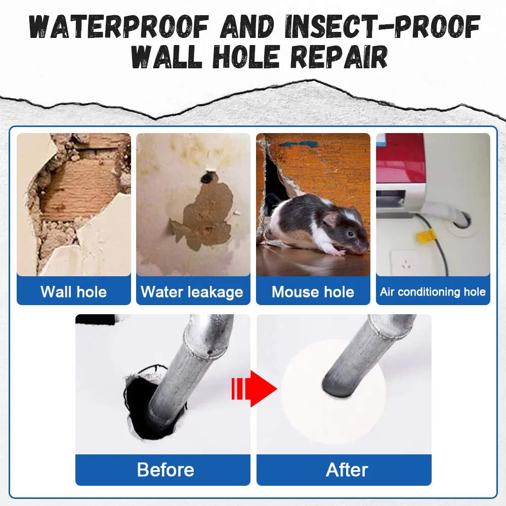 5szt Uszczelniacz do otworów w ścianie Wodoodporny klej uszczelniający do rur kanalizacyjnych Naprawa otworów w ścianie Rura klimatyzacyjna Klej do