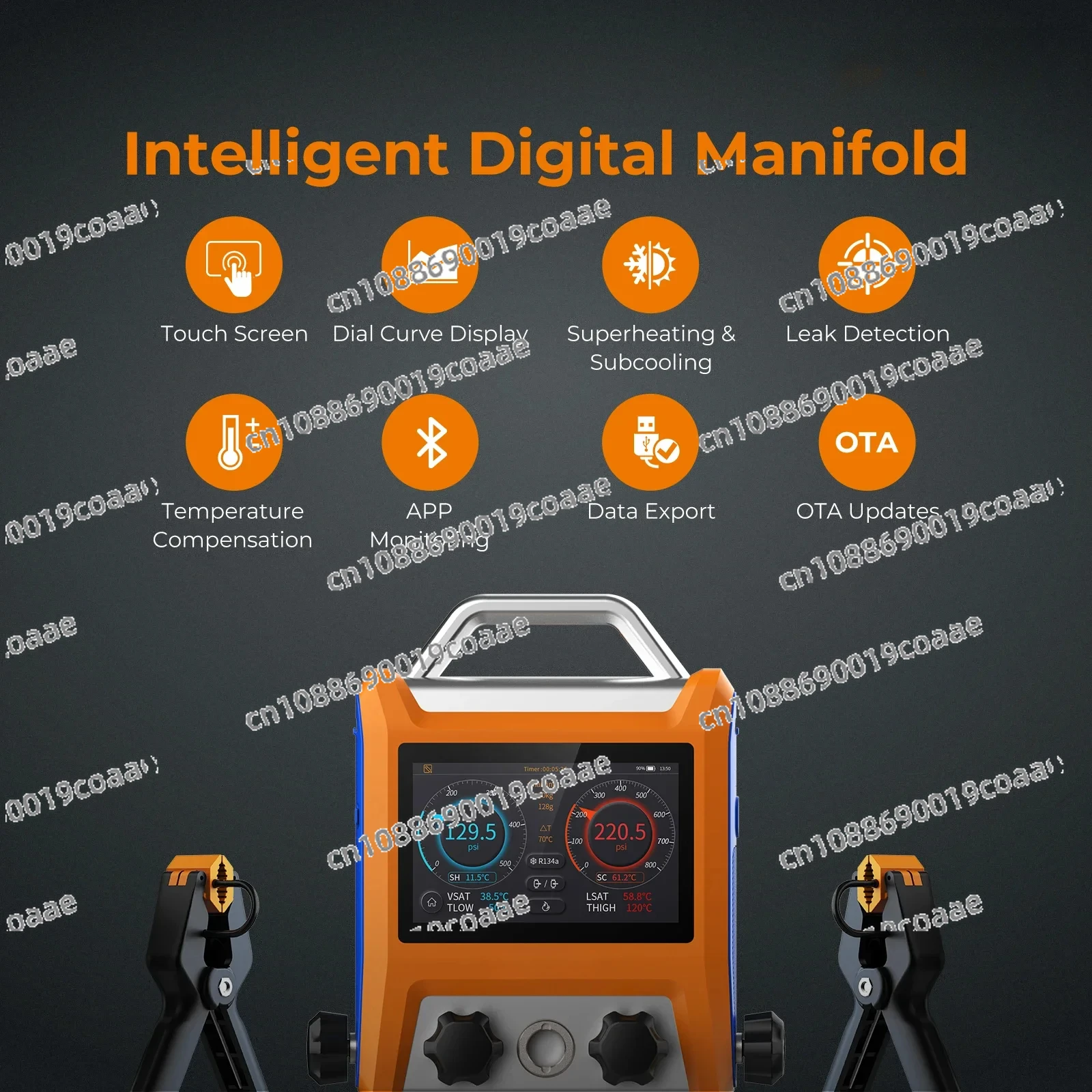 Elitech EMG-40V Intelligent 4 Valves Digital Manifold Kit with 5” Smart Touch Screen HVAC Gauge with Bluetooth