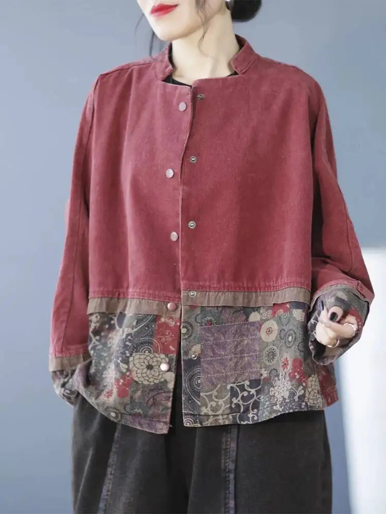 Amax luluE Vintage Spring Jackets Womens Loose Casual Patchwork Elegant Coats Ladies Printed Luxury Classic Streetwear Clothes