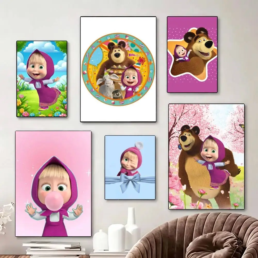 

M-Masha And B-Bears Poster Perfect Space Sticker Self Adhesive for Office Home Theater Wall Art Decor Fancy Gift
