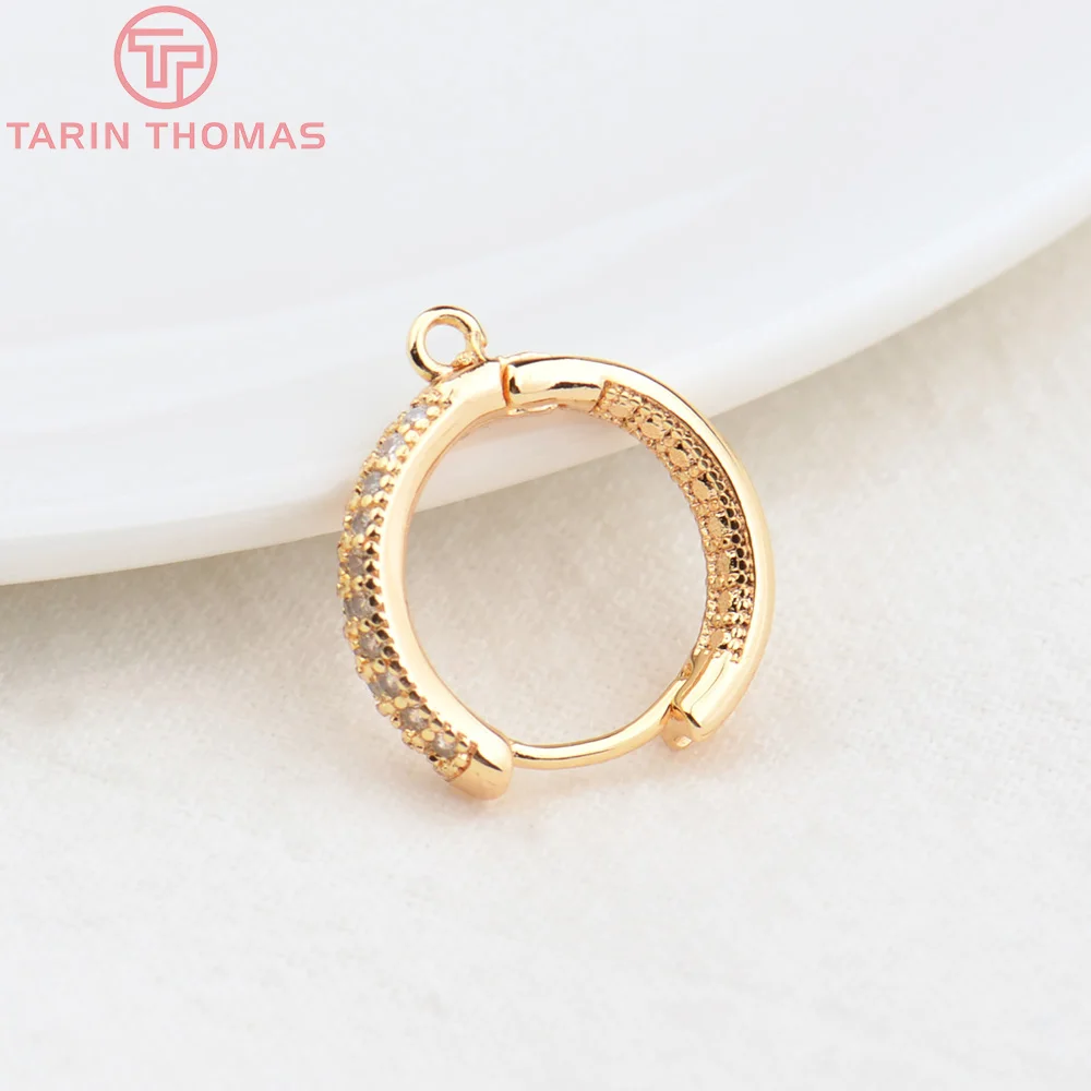 (4482)4PCS 16MM Hole 1.5MM 24K Gold Color Brass with Zircon Round Earrings Hoop High Quality DIY Jewelry Making Findings