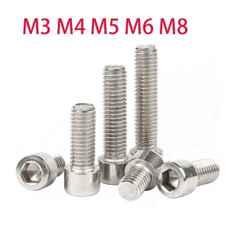6-60mm M3 M4 M5 M6 M8 Stainless Steel Hex Socket Cup Head Screws Cylinder Bolts 5/10/20/50Pc Universal Industrial Fastener Parts
