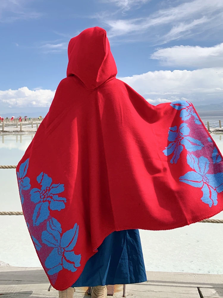 Bufanda de Cachemira de imitación Para Mujer, Poncho bohemio con capucha, manta gruesa, chal, Chales, Invierno