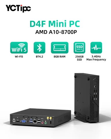 YCTipc  AMD A10-8700P/A12-9720P DDR3 Mini PC Office Computer HDMI+VGA 4K@60Hz 512GB SSD Desktop Mini Computer WiFi5