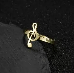 Shuangshuo 2024 New Arrival Stainless Steel Adjustable Ring for Women Fashion Music Note Open Rings Christmas Accessories Gift