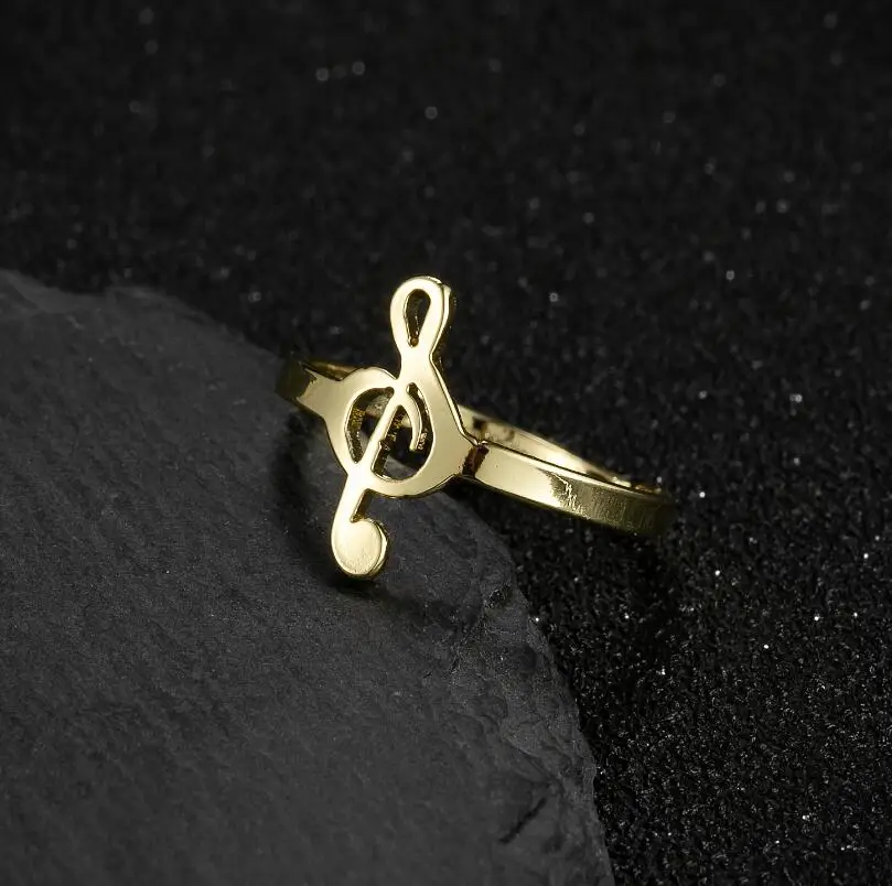 Shuangshuo 2024 New Arrival Stainless Steel Adjustable Ring for Women Fashion Music Note Open Rings Christmas Accessories Gift