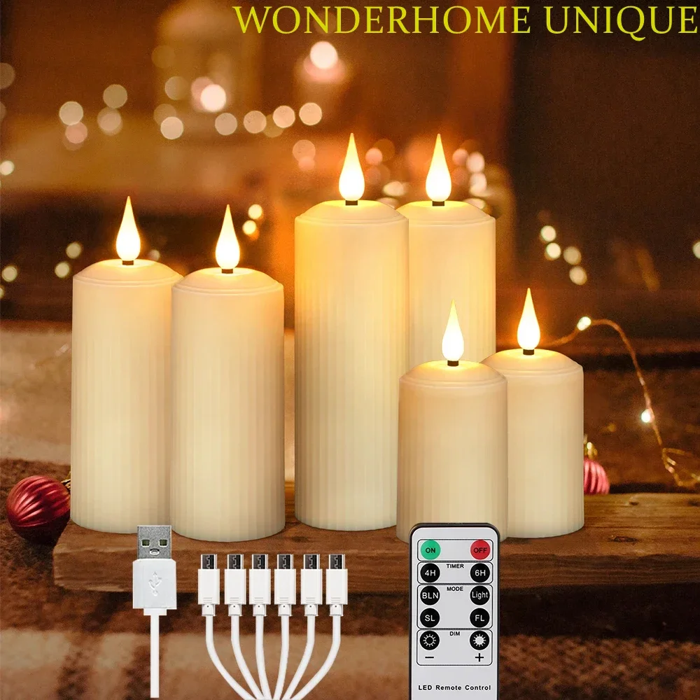 6Pc Rechargeable Flameless LED Candle Waterproof LED Flickering Candles Tea Lights with Remote Timer for Wedding Christmas Decor