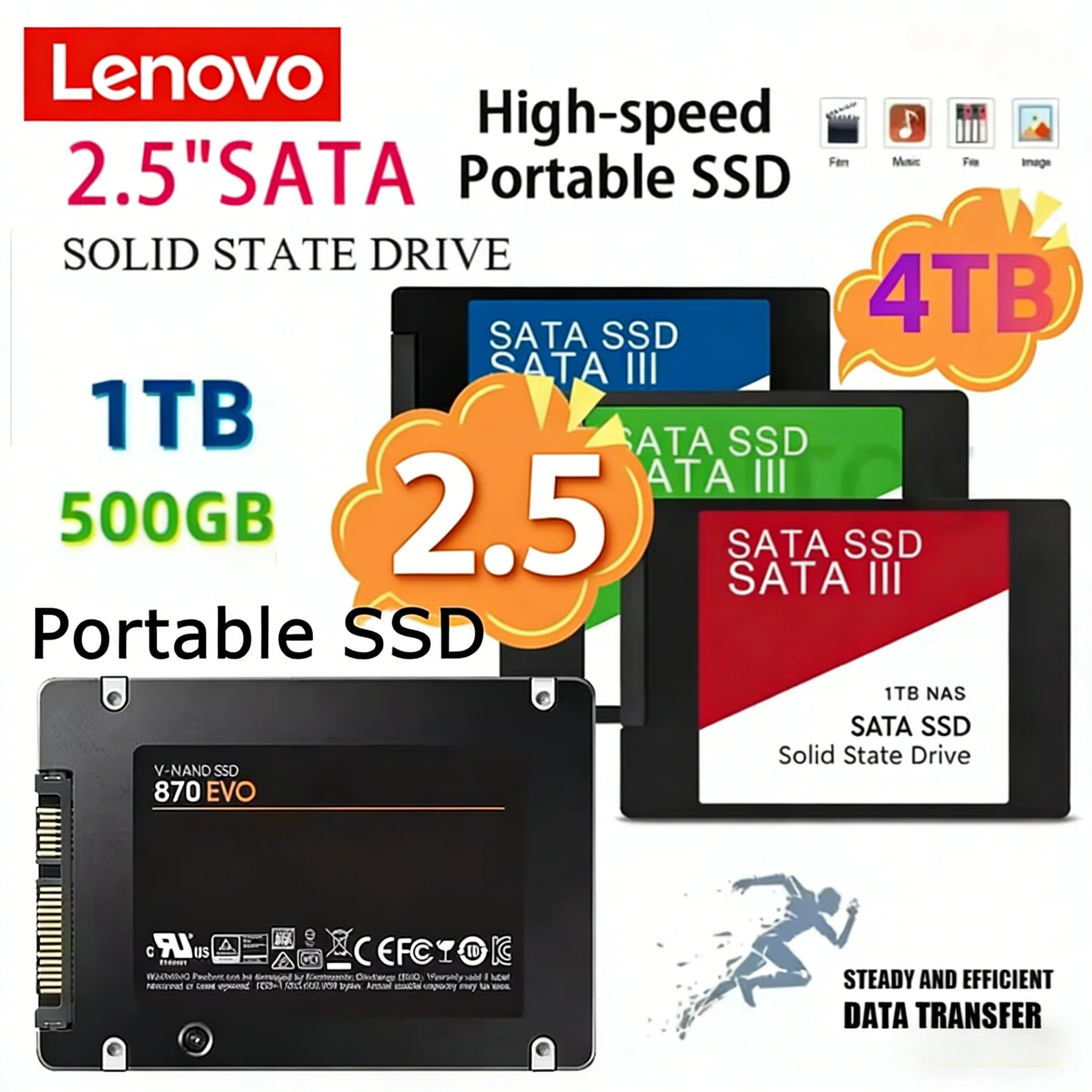 

Высокоскоростной SSD-накопитель Lenovo Fast SATA, 4 ТБ, 500 ГБ, 1 ТБ, 2 ТБ, внутренний твердотельный накопитель для ноутбуков