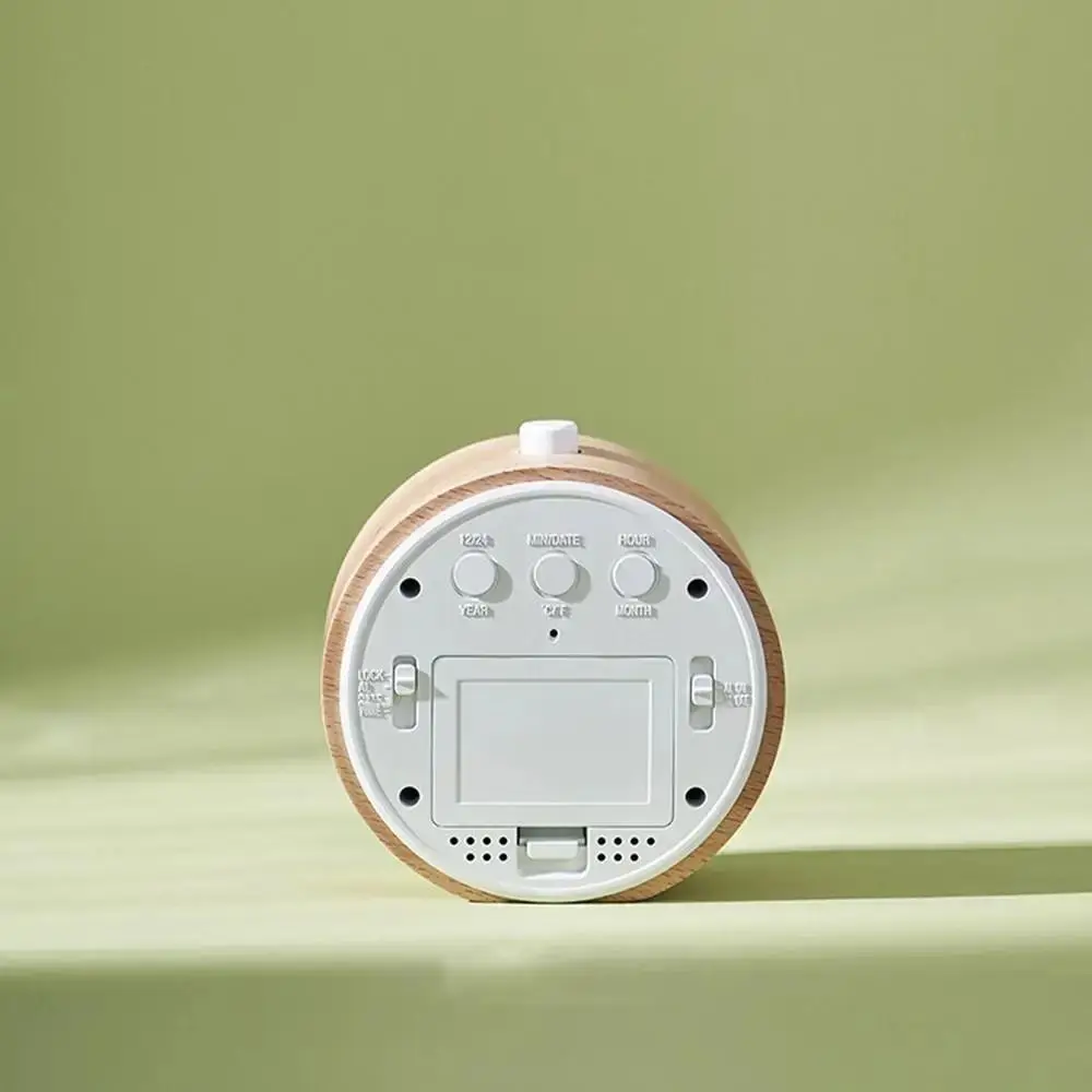 

Round/Square Wooden Alarm Clock Nordic Style Silent LCD Digital Table Clock Date Temperature Display Battery Operated