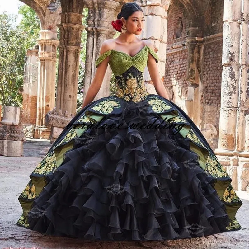 

Charro Mexican vestidos de fiesta Quinceanera Prom Dresses Off Shoulder Party Sweet 15 Dress Anos Bridal Boutique Customized