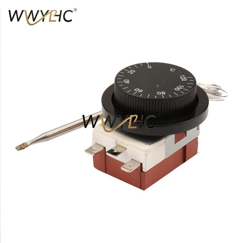 0-120°C Capillary Adjustable Thermostat 3 Pin Temperature Switch 3 Feet Temperature Controller for Fryer TS-120SR
