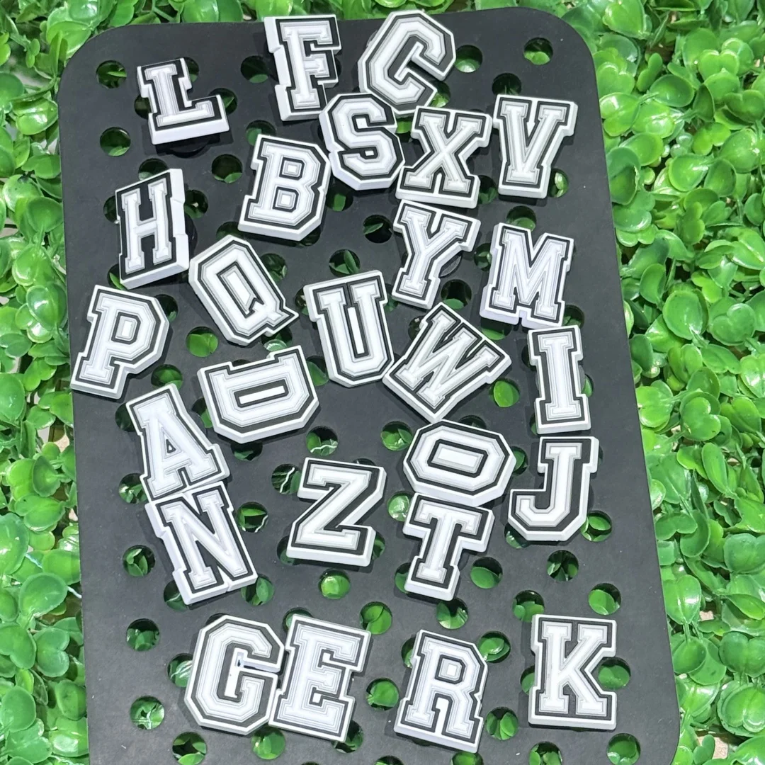 11-100Pcs Black White Letters PVC Shoe Charms Mix Numbers Alphabet Clog Buckle Decorations Fit Kids Birthday Party Gift