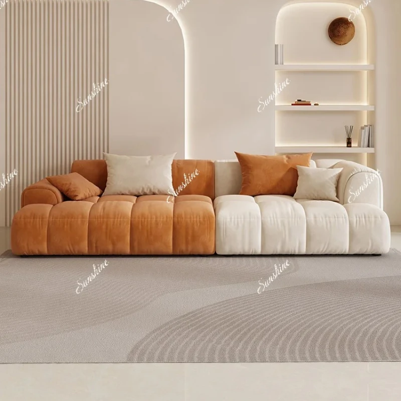 

Cream style light luxury modern simple living room straight row tofu square sofa