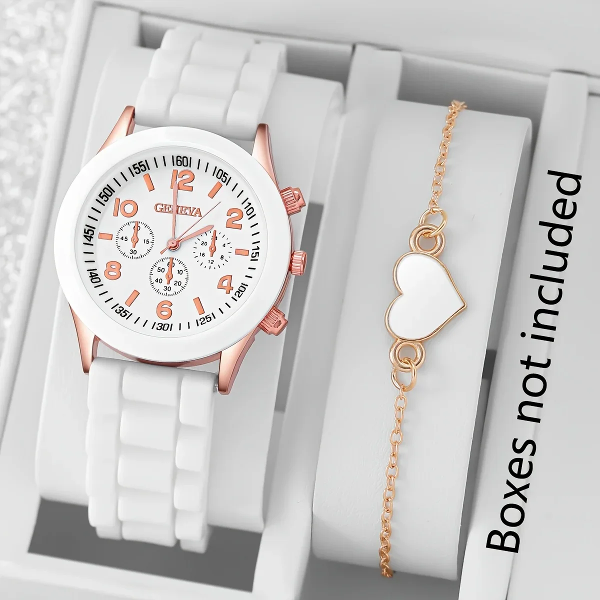 2pcs-Watch Bracelet Gift Set, Elegant Silicone Quartz Watch, Suitable for Daily Wear, Perfect Gift for Friends and Family