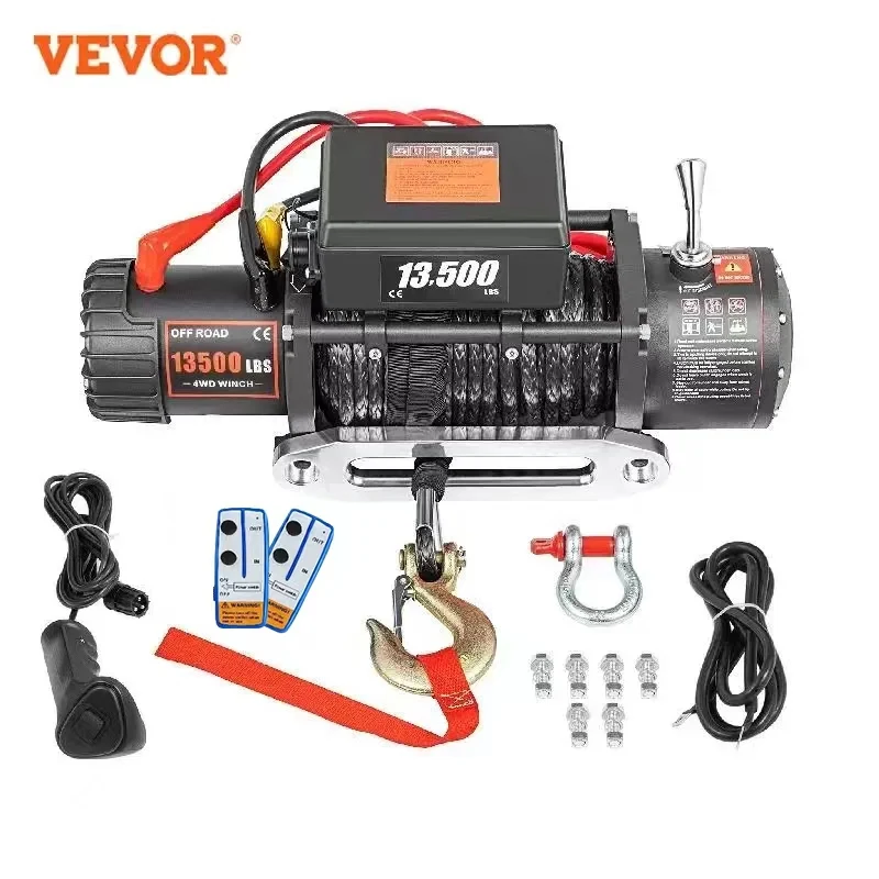 

VEVOR 13500 LBS 12V Electric Winch ATV Synthetic Rope with Remote Control 27M/92FT Lifting Hoist for 4X4 Car Trailer Truck Boat