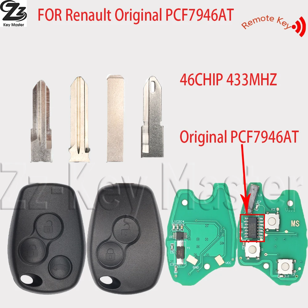 Llave de coche con chip original PCF7946AT de 46 chips y 433MHz para Renault Megane, Duster, Modus, Clio 3, Twingo, DACIA Logan, Sandero, Kangoo