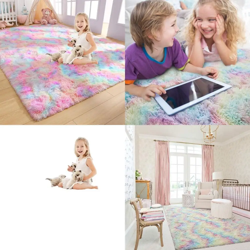 

Пушистый радужный ковер для спальни девочек, мягкий ковер с надписью «принцесса», декор для детской комнаты для детей и малышей, розовый