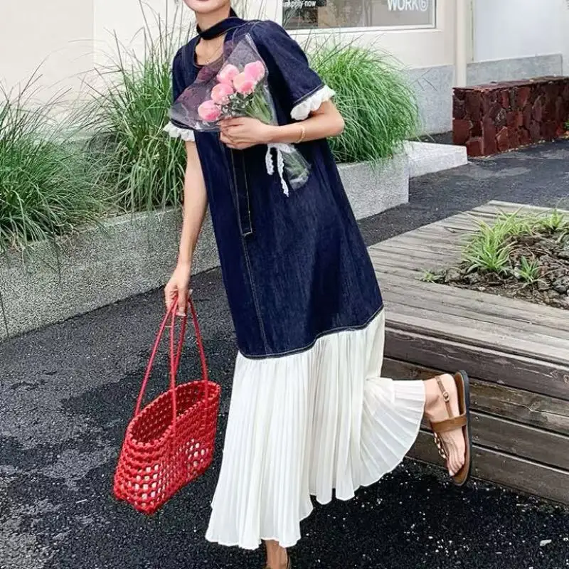 French Chic Patchwork Denim Dresses for 2026 Summer New Mermaid Lady Vestidos Elegant Jeans Female Robe Clothes KE581 - view 2