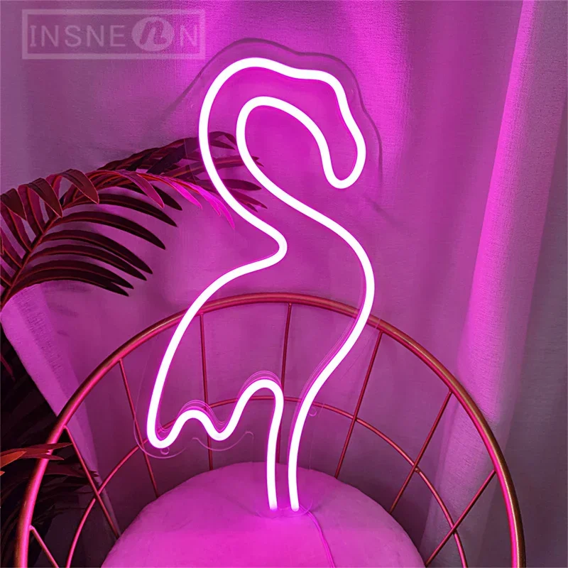 Señal de neón LED de flamenco, luz de neón Rosa multiusos para habitación, dormitorio, colgante de pared, luz decorativa para habitación interior, regalos de boda