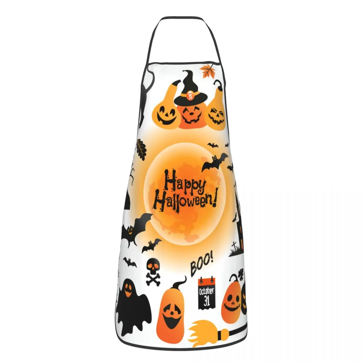 Custom Halloween Pumpkin Ghost Black Cat Ghost Castle Bat Full Moon Apron Chef Bib Tablier Cuisine Cooking Baking Painting