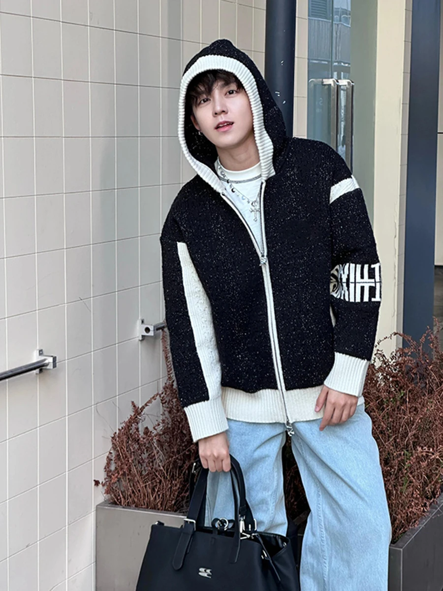 

Men's Bla White Color Blo Hoodie Sweater Autumn Winter American Trendy Brand High End Feelings Open Cardigan Knitted Coat
