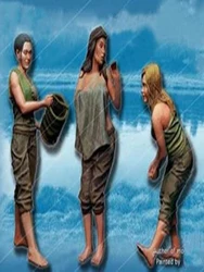 Unassambled 1/35  modern 3 girl with a BUCKET TOWEL SPLASHING Historical resin Resin kit miniature model Unpainted