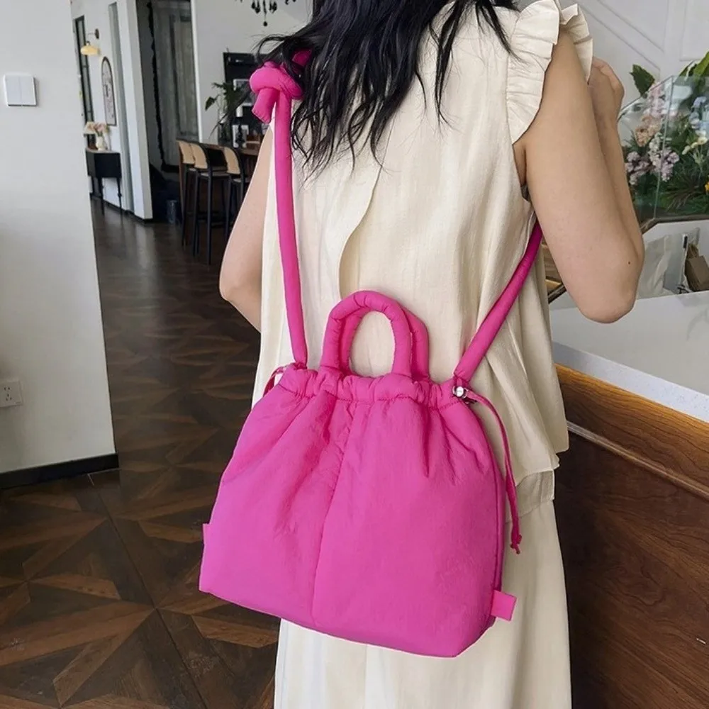 Large Capacity Nylon Drawstring Backpack Lightweight Padded Nylon Dual-Use Shoulder Bag Knotted Strap Nylon Down Cotton