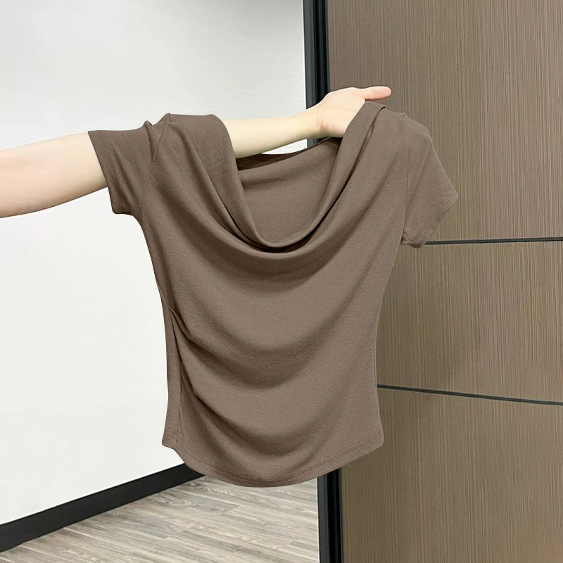 

Летняя футболка ort Sve женская oulder Bared Slim Fit Faionable ort Sle корейская версия однотонная износостойкая