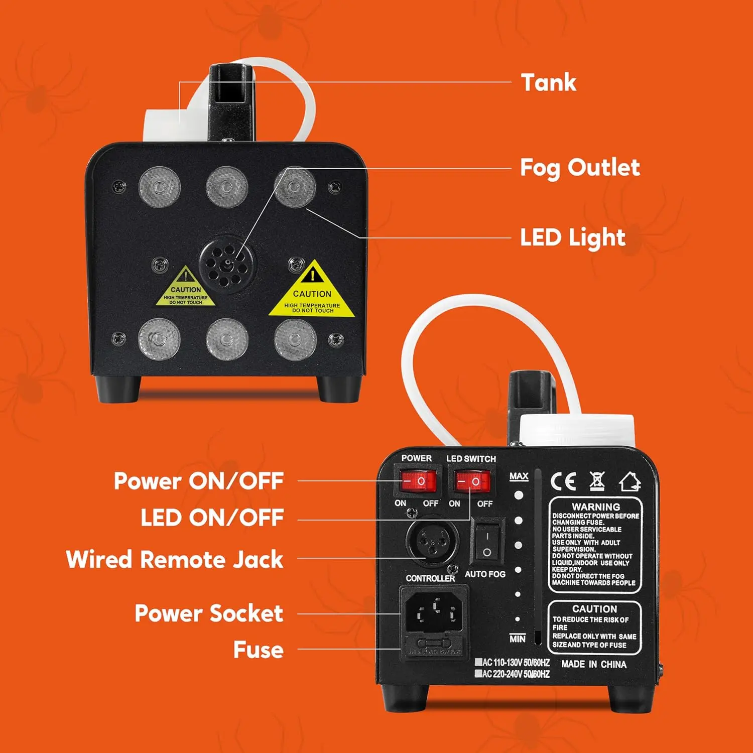 ماكينة ضباب الهالوين JOYFY مع ماكينة دخان بقدرة 13 لونًا بقدرة 500 وات مع 4 أوضاع إضاءة وجهاز تحكم عن بعد لاسلكي لتزيين الحفلات #5