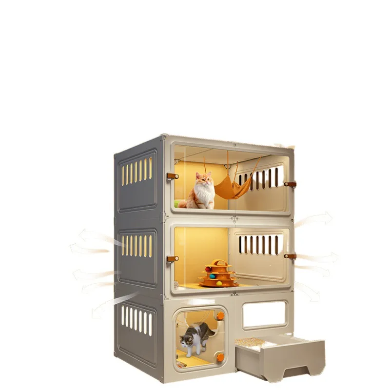 

Cat villa with toilet drawer type, integrated indoor large free space, one room, one living room and one bathroom
