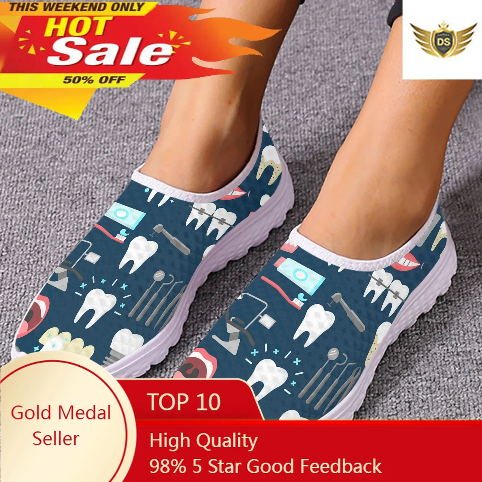 

Women's Sneakers Dentist Shoes Dental Equipment Print Summer Mesh Women's Loafers Light Breath Flats Footwear Woman