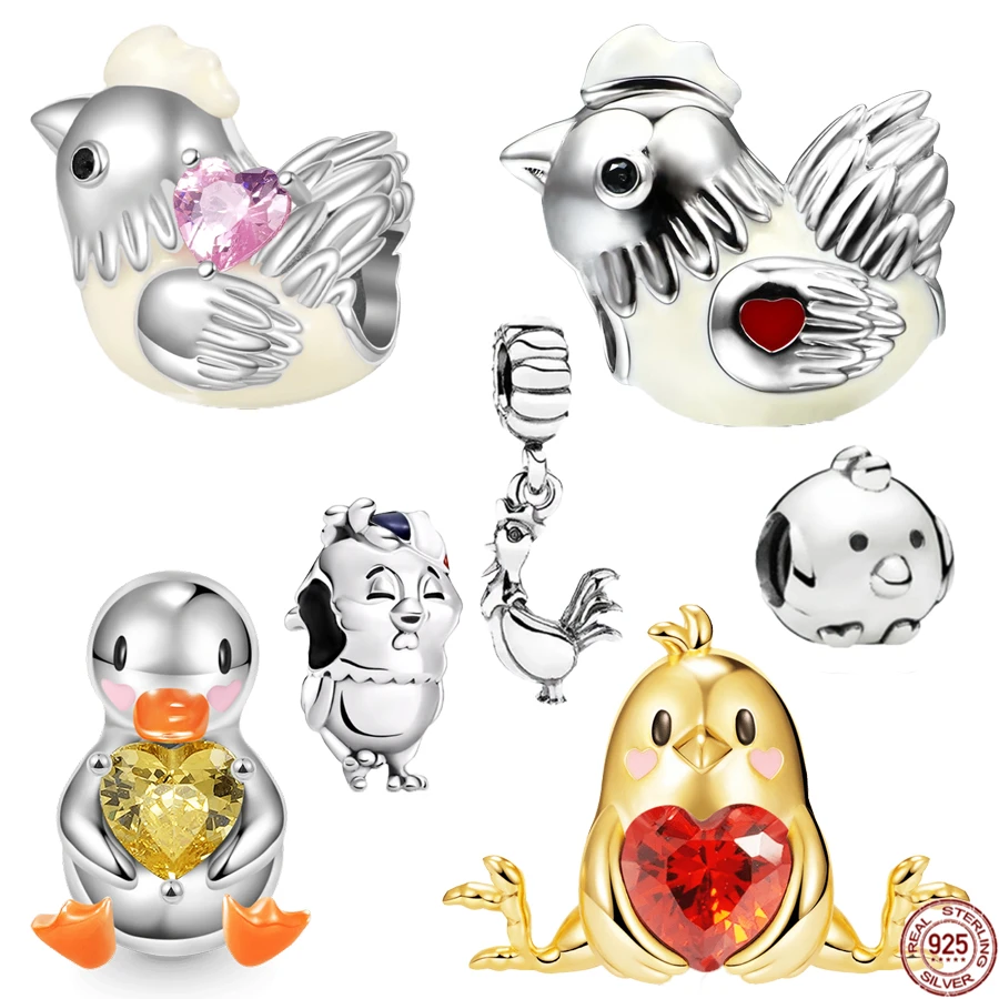 Hot Cute Chicks And Ducks Sterling Silver 925 Gemstone Charm Bead Fit Original Pandora Bracelet Women DIY Fashion Jewelry Gift