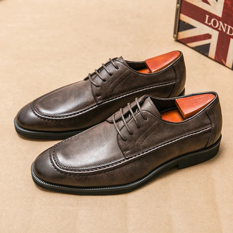 

Men Business Dress Shoes Black Brown Lace Up Comfortable Fashion Brand Derby Shoes Italian Gentleman Social Shoes Size 38-46