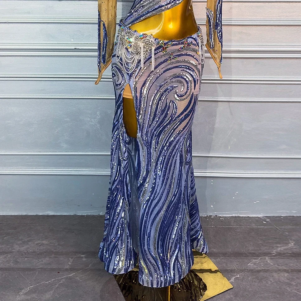 BellyDance Prestaties Kostuums Outfit voor Vrouwen Luxe Strass Senior Pailletten Oosterse Dans Volwassen Competitie Kleding