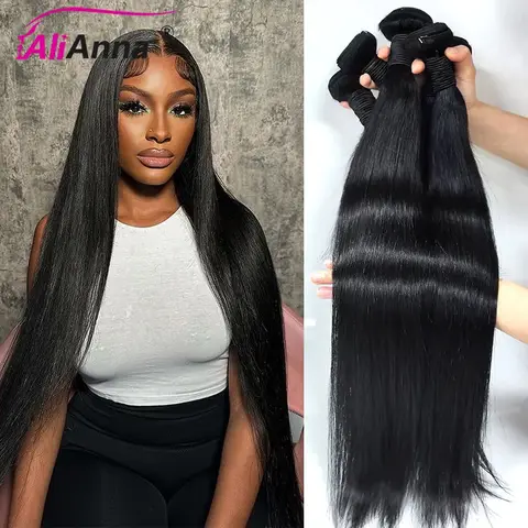 Straight Human Hair Bundles 10A Raw Hair Bundles 100% Human Hair Extensions Natural Black Brazilian Hair Weave Bundles for Women