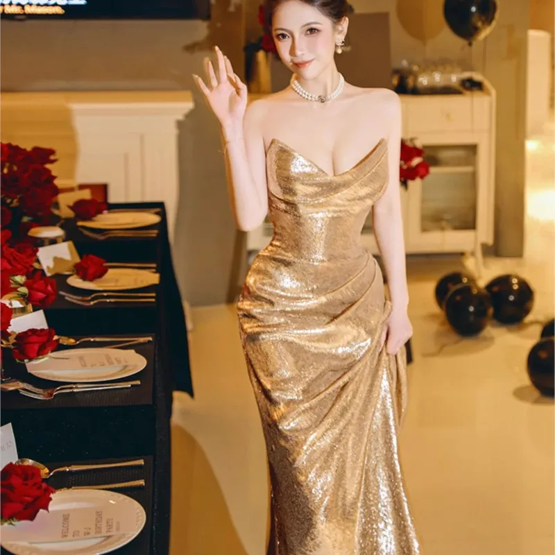 

Light luxury breast top fish tail party Birthday photo morning gown toasting dress