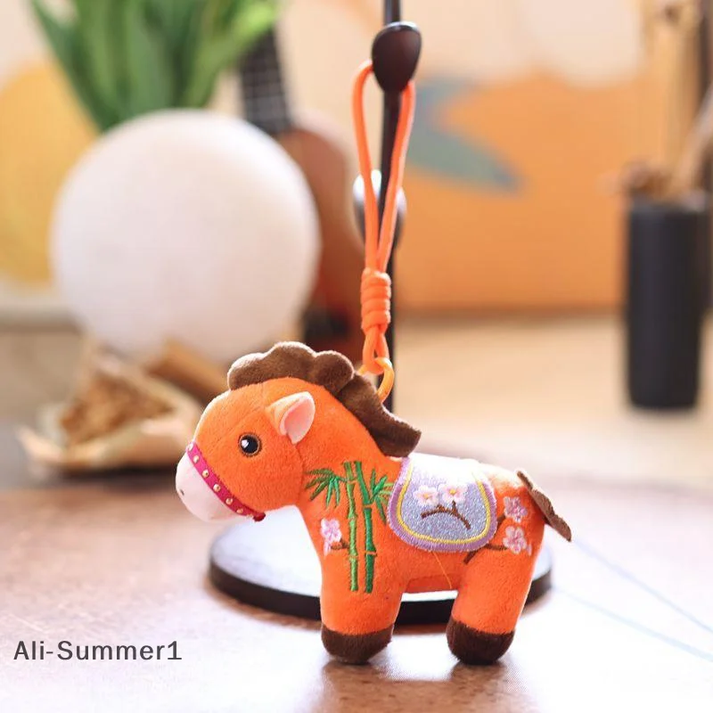 2026 Chinese New Year Mascot Horse Plush Keychain Plum Blossom Bamboo Embroidery Decor Cartoon Pony Doll Cute Bag Pendant Gifts
