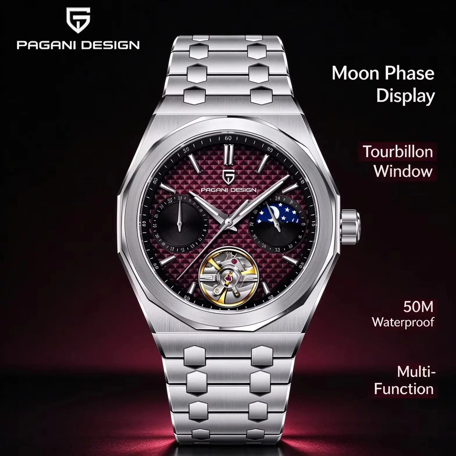 PAGANI DESIGN 2026 42MM Luxury Men's Mechanical Watch - Blue Dial Sapphire Glass Stainless Steel Automatic PD-YS036
