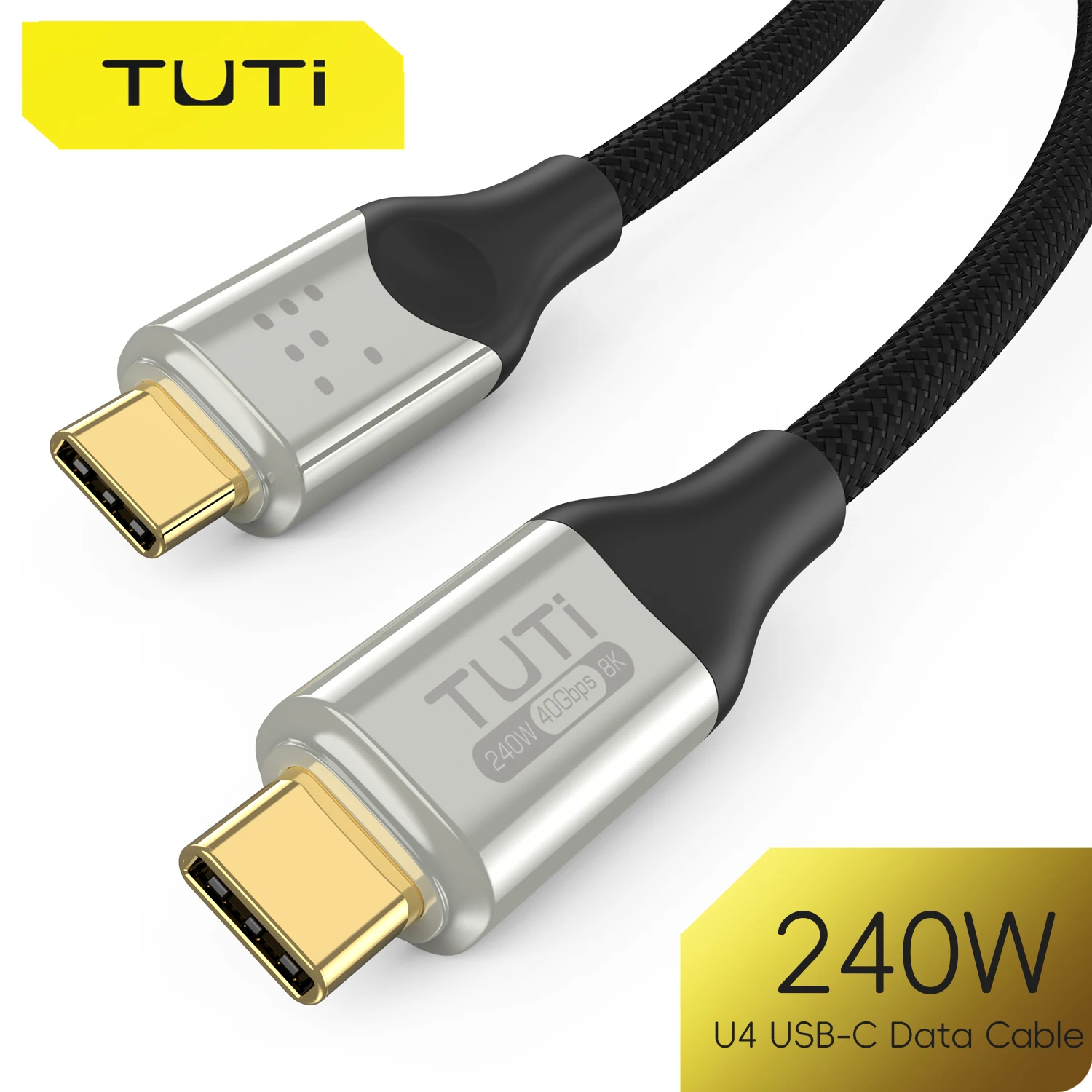 TUTi USB4 240W 40Gbps Type-C Cable 8K@60hz Video Super-Fast Data Charging Durable Sleeved Compatible with iPhone 15/MacBook/iPad