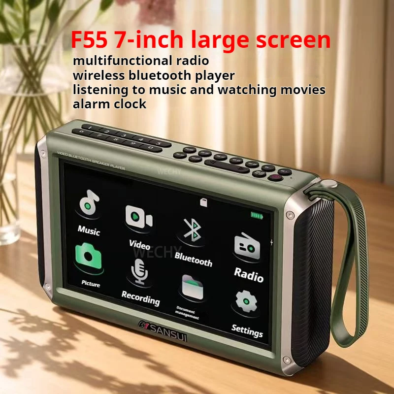 

Sansui F55 Wireless Speaker 7-inch Led Display Radio Portable Fm Radio Tf Card Slot Mp4 Music Player Video Speaker